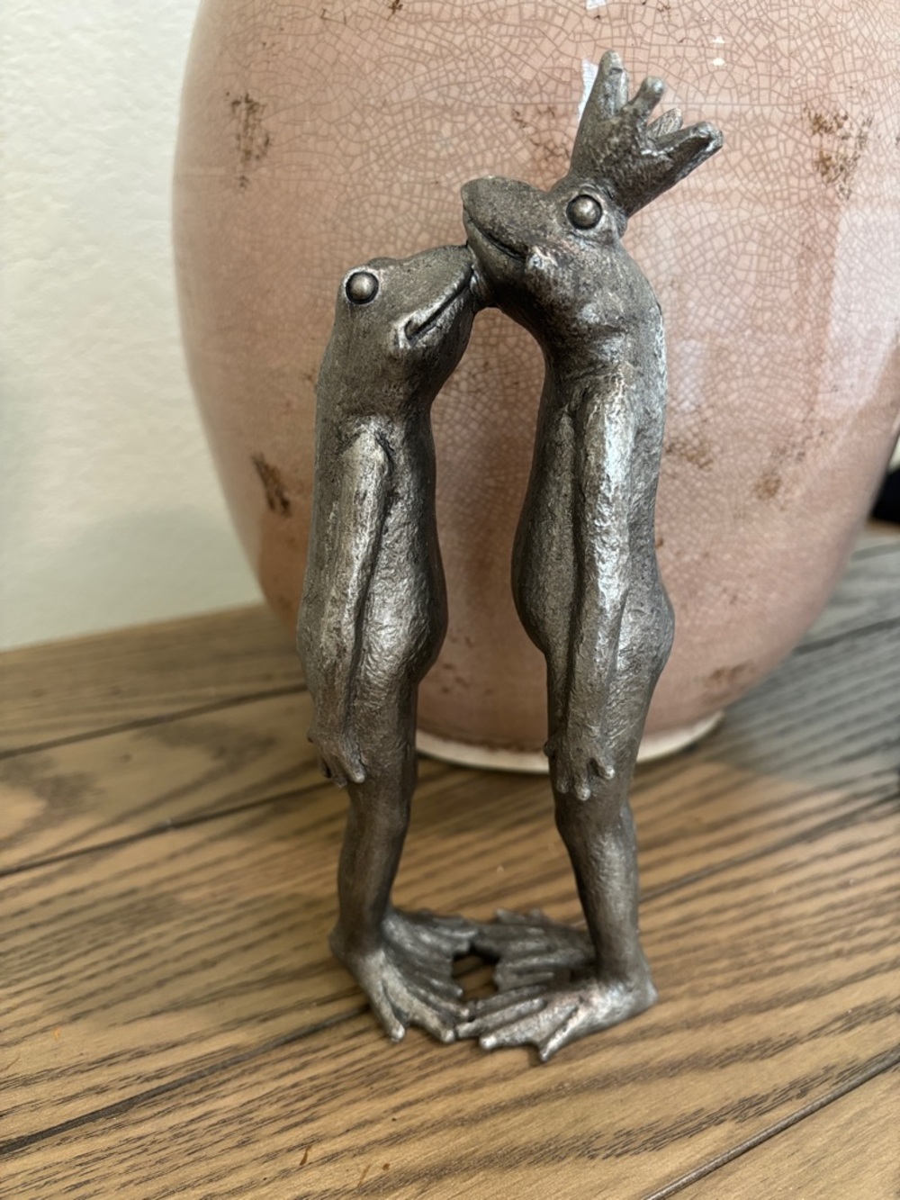 Silver Frog Couple Sculpture Home Art Figurine